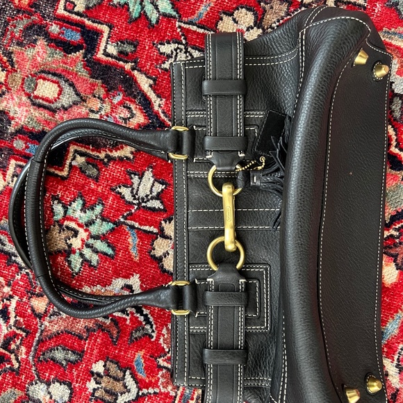 Coach 10212 Hampton navy blue pebble leather handbag gold hardware - Picture 1 of 4